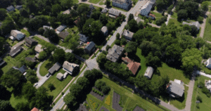 Overhead sky view of Historic Zoar Village